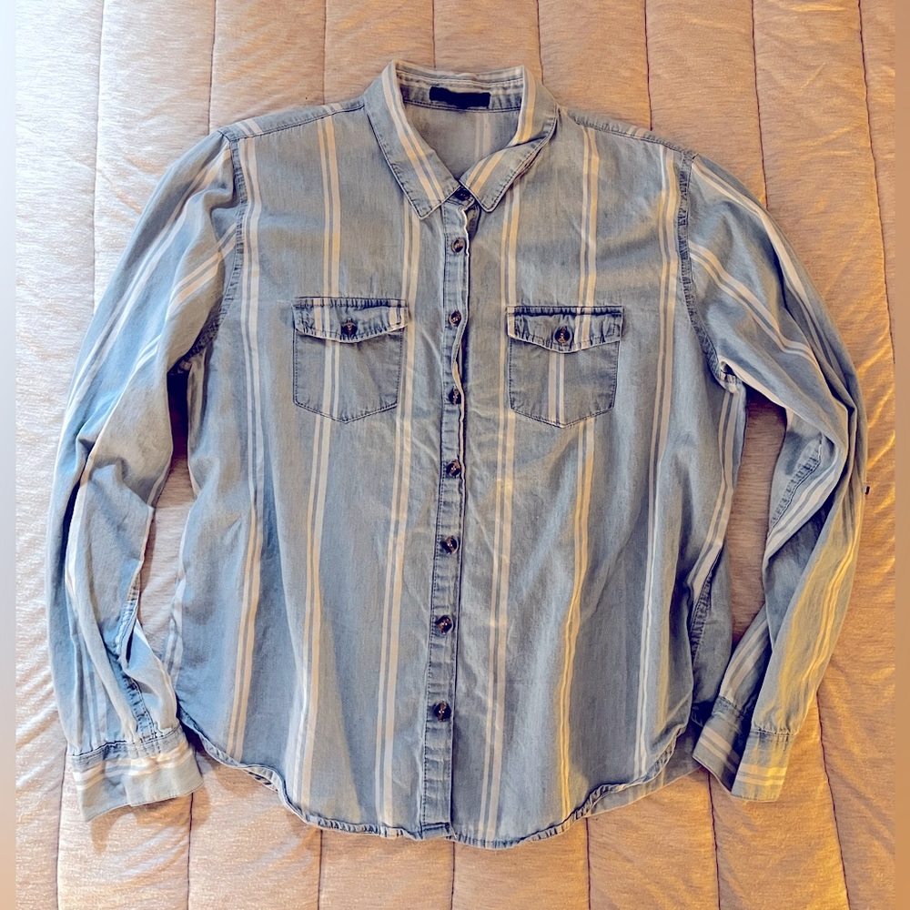 Women’s Large Jean Blue Button Up - 100% Cotton